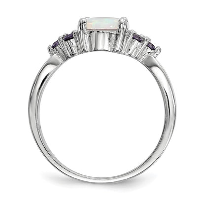 Sterling Silver Oval Created Opal w/Purple Cubic Zirconia Ring SZ 6