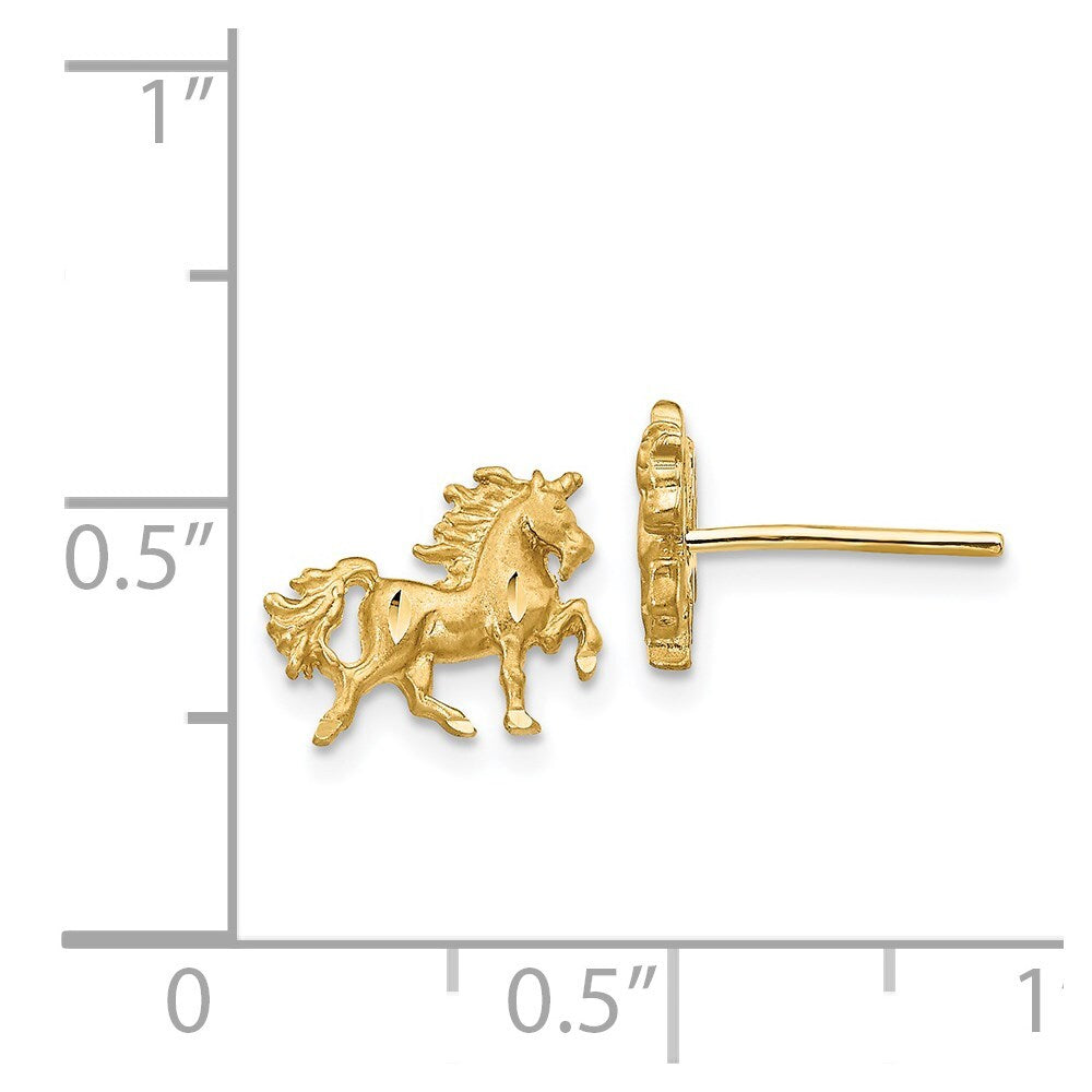 14k Yellow Gold Satin Diamond-cut Unicorn Stud Earrings Gift for Women