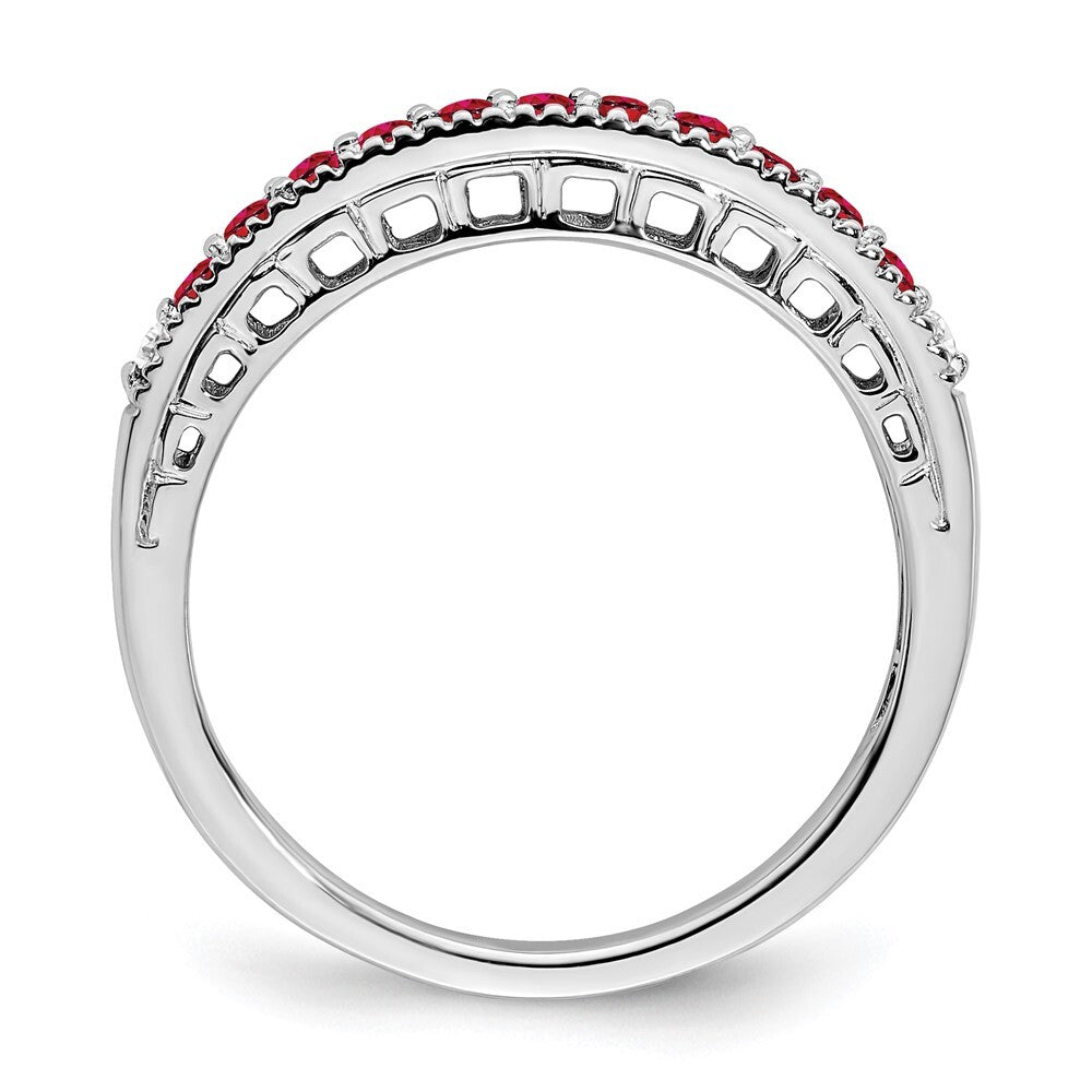 14k White Gold Ruby and Diamond Band Size 7