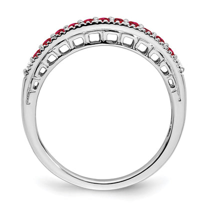 14k White Gold Ruby and Diamond Band Size 7