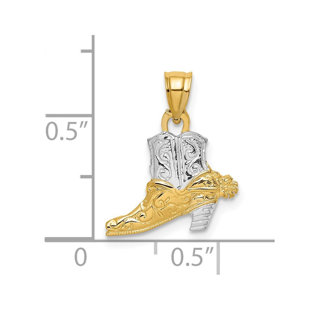 14k Yellow Gold w/ Rhodium Cowboy Boot Charm