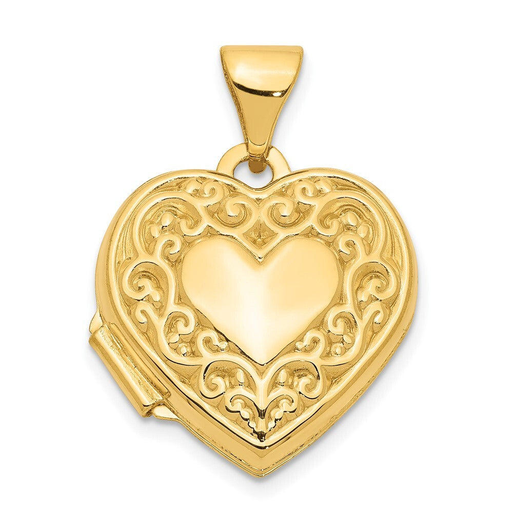 14k Yellow Gold Scroll Heart Locket Pendant for Women