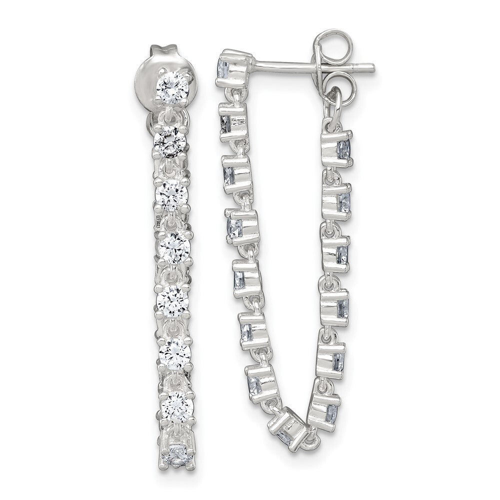 Sterling Silver Polished Cubic Zirconia Front and Back Post Dangle Earrings