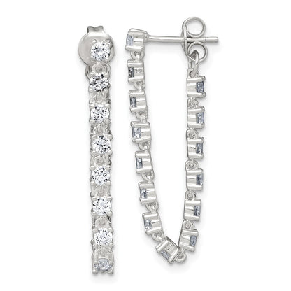 Sterling Silver Polished Cubic Zirconia Front and Back Post Dangle Earrings