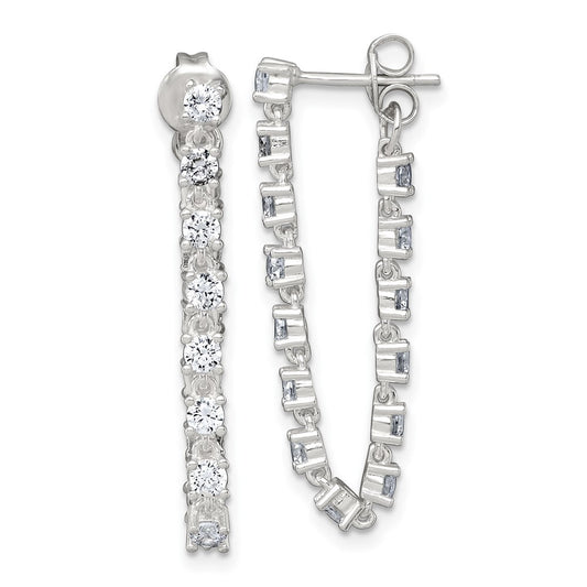 Sterling Silver Polished Cubic Zirconia Front and Back Post Dangle Earrings