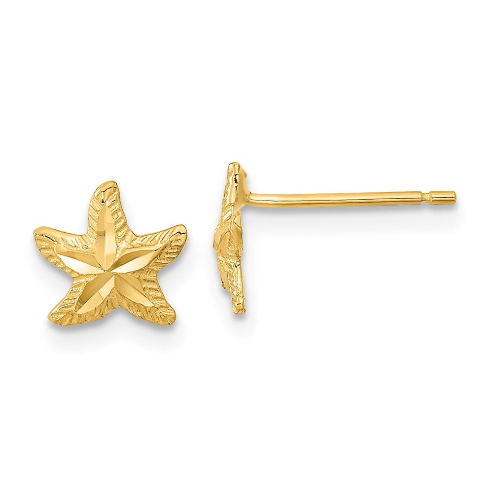 14k Yellow Gold Polished Diamond-cut Starfish Stud Earrings Gift for Women