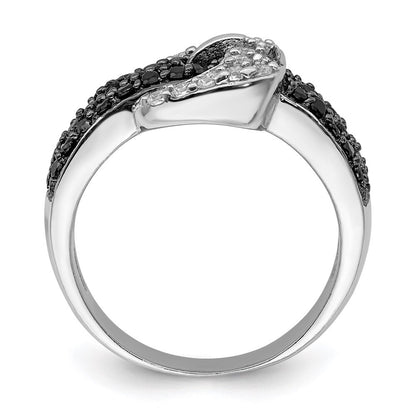 Sterling Silver Rhodium Black and Clear Cubic Zirconia Buckle Ring Size 8