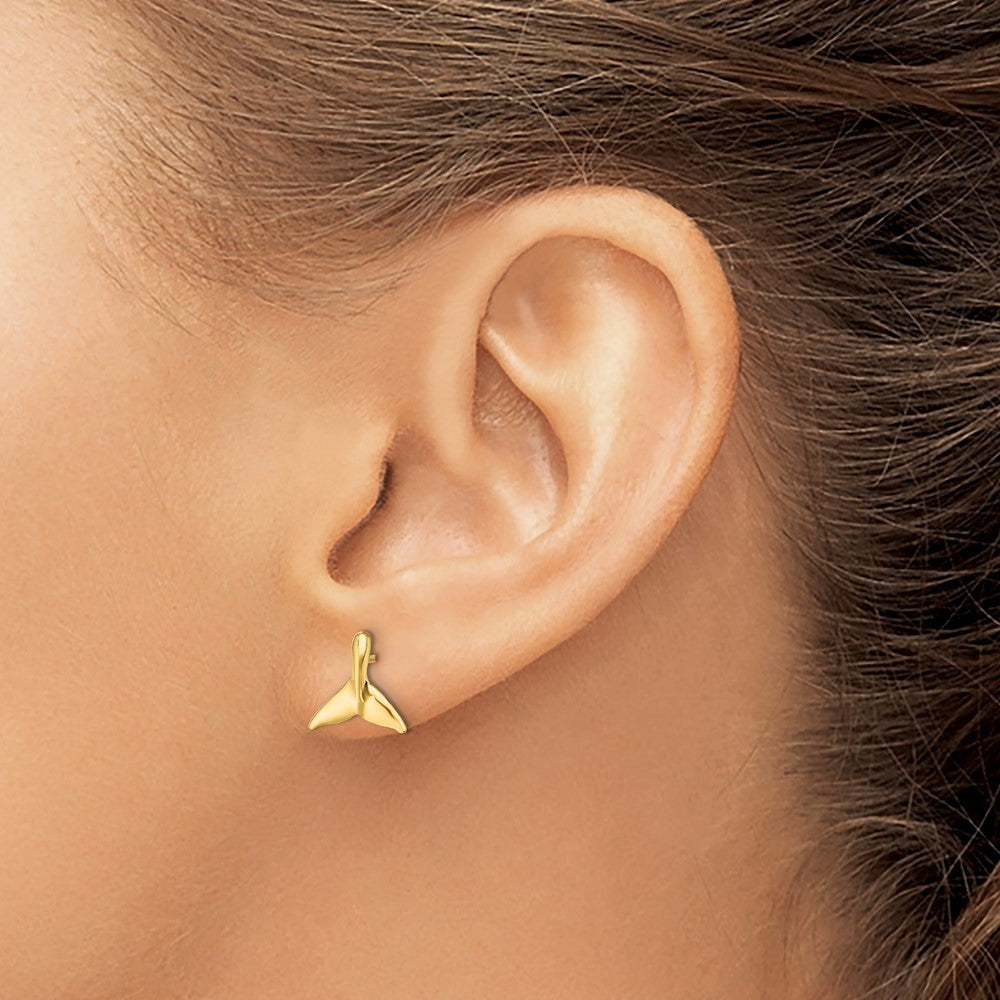 14k Yellow Gold Mini Whale Tail Earrings