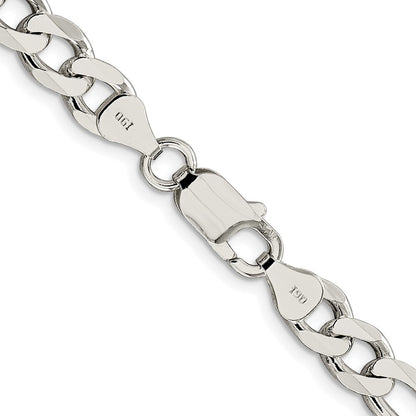 Sterling Silver Rhodium-plated 7.25mm Pave Flat Figaro Chain