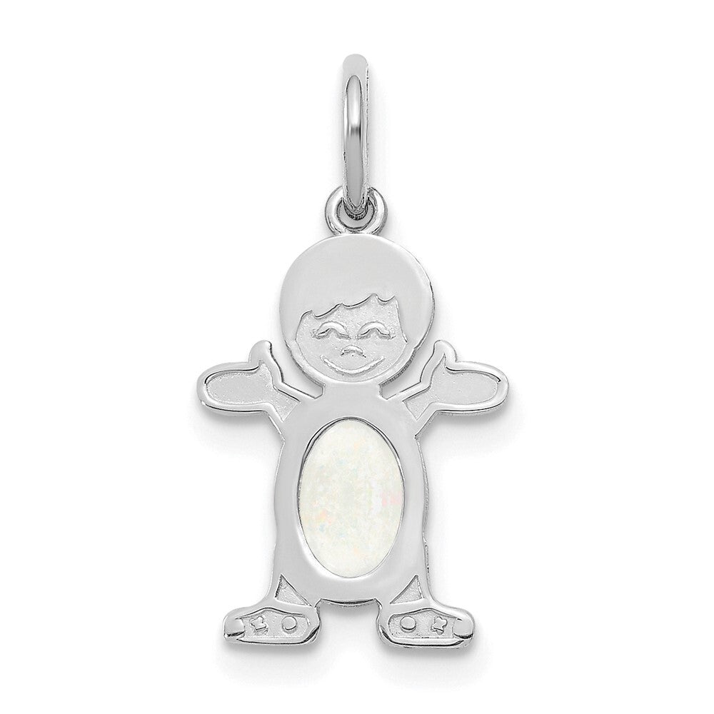 14k White Gold Boy 6x4 Oval Genuine Opal-October Pendant for Women
