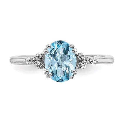 Sterling Silver Rhodium-plated Aquamarine and Diamond Ring Size 6