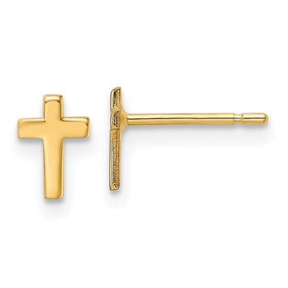 14k Yellow Gold Polished Cross Stud Earrings Gift for Women