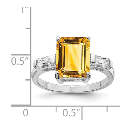 Sterling Silver Rhodium Citrine ring Size 7
