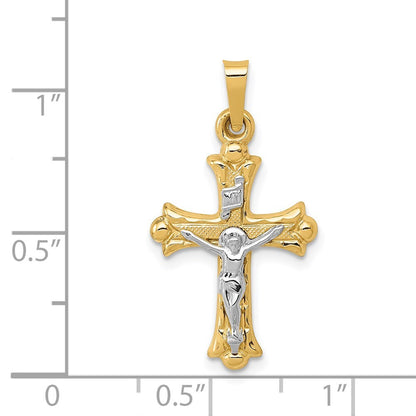 14k Two-tone Gold Polished INRI Crucifix Cross Pendant for Women