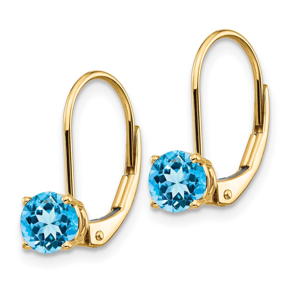 14k Yellow Gold 5mm Blue Topaz Dangle Earrings Leverback Gift for Women