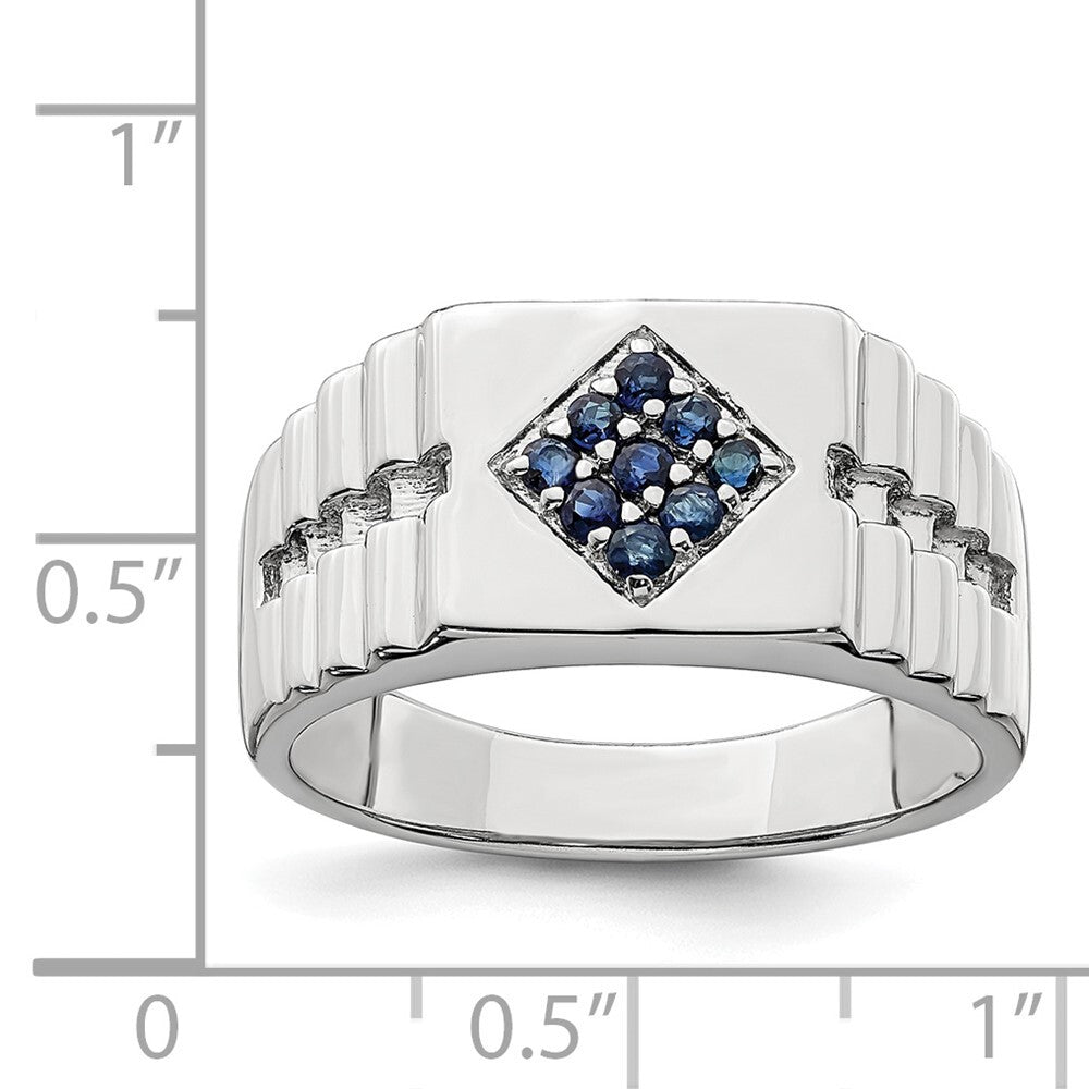 Sterling Silver Rhodium-plated Men's Blue Sapphire Ring Size 9