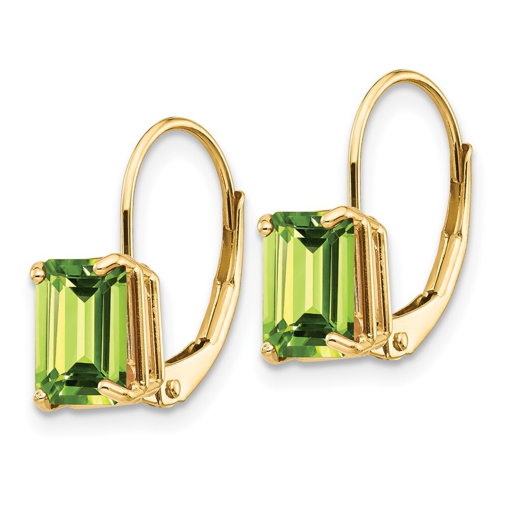 14k Yellow Gold 7x5mm Emerald Cut Peridot Leverback Earrings Gift for Women
