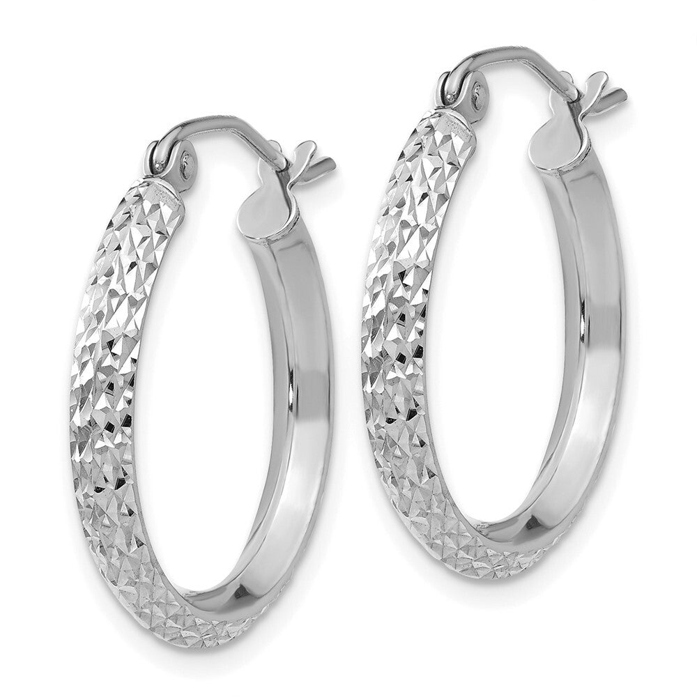 14K White Gold Knife Edge Diamond-cut 2.5x20mm Hoop Earrings Gift for Women