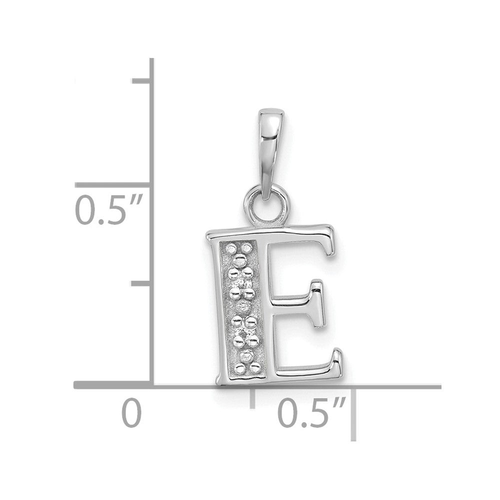 14k White Gold Diamond Letter E Initial Pendant
