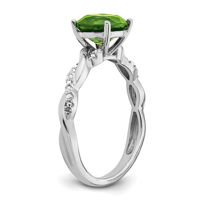 Sterling Silver Rhodium-plated Peridot and Diamond Ring Size 7