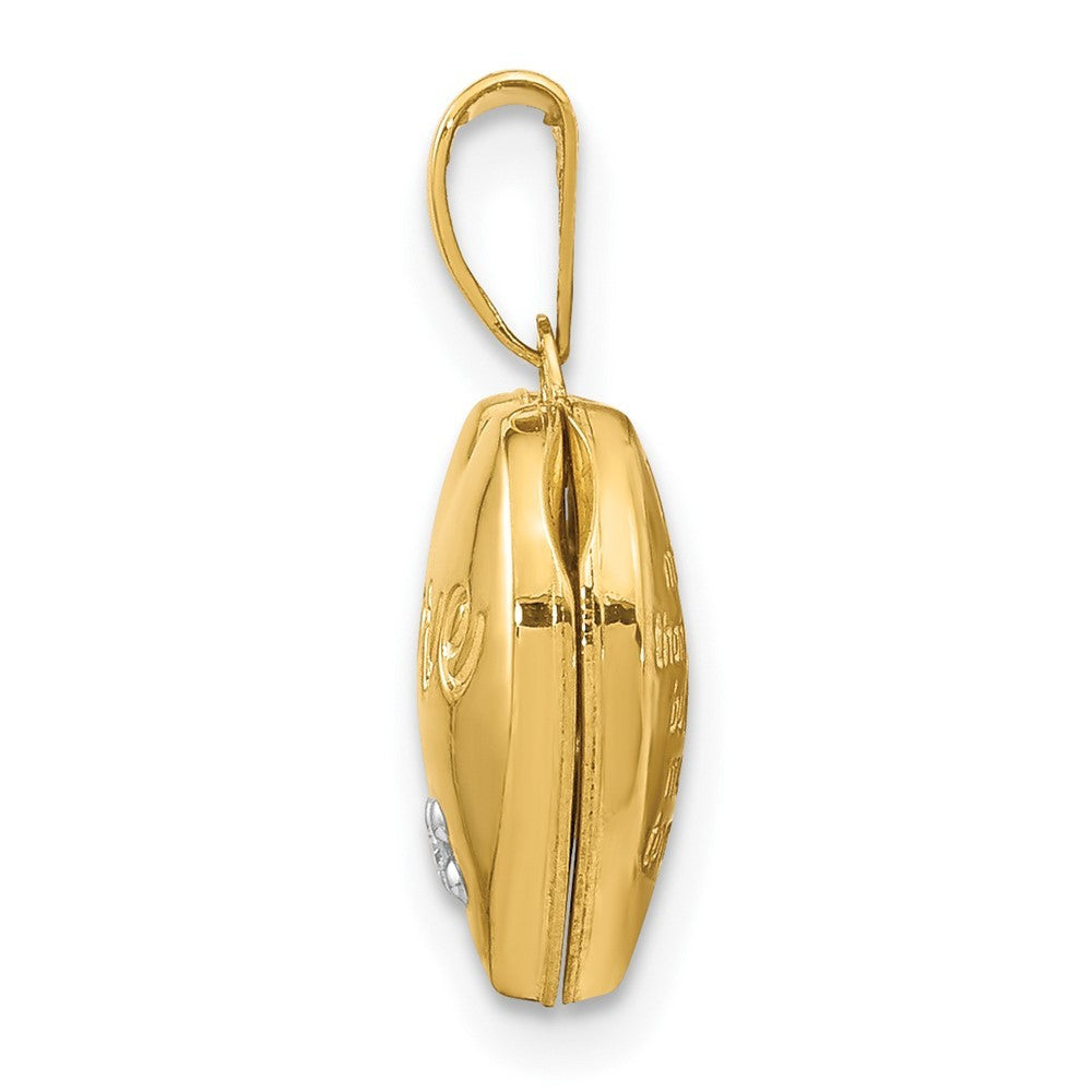 14k Two-tone Diamond LOVE with Poem on Reverse Heart Charm 12mm Heart Locket