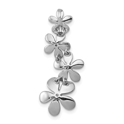 14k White Gold 1/8ct. Diamond Four Flower Chain Slide Pendant for Women