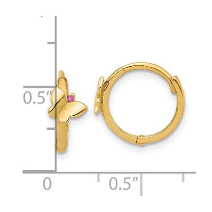 14k Yellow Gold Polished Pink Cubic Zirconia Butterfly Hinged Hoop Earrings