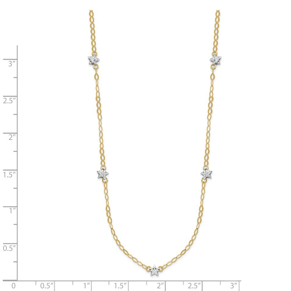 14K Two-tone Gold Oval Chain Necklace Diamond Cut Stars w/ 2in Ext Necklace