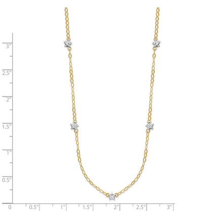 14K Two-tone Gold Oval Chain Necklace Diamond Cut Stars w/ 2in Ext Necklace