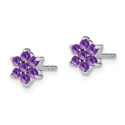14k White Gold Amethyst Floral Stud Earrings Gift for Women