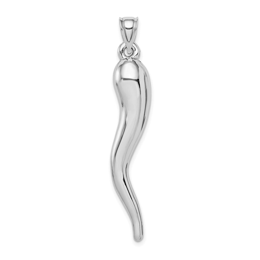 14k White Gold Hollow 3D Italian Horn Pendant for Women