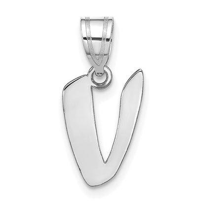 14k White Gold Polished Script Letter V Initial Pendant
