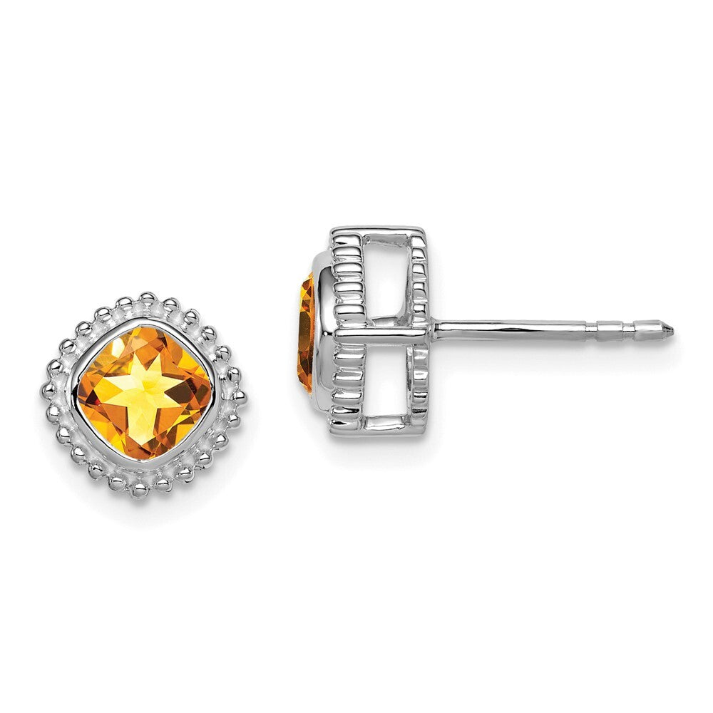 14k White Gold Cushion Citrine Stud Earrings
