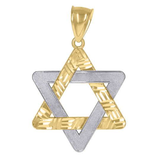 10kt Gold Diamond-Cut Two-Tone Textured Star Of David Religious Charm Pendant