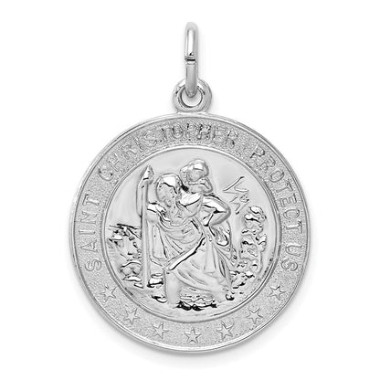 Sterling Silver Rhodium-plated Saint Christopher Medal Pendant