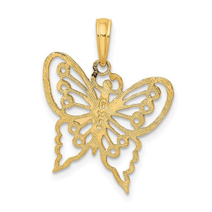 14k Yellow Gold Cut-Out Butterfly Charm Pendant for Women