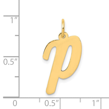 14k Yellow Gold Large Script Letter P Initial Charm Pendant for Women