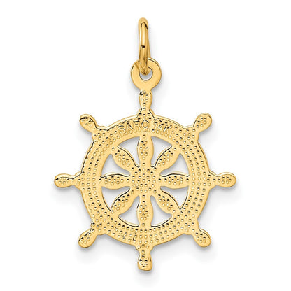 14k Yellow Gold Ships Wheel Charm Pendant for Women