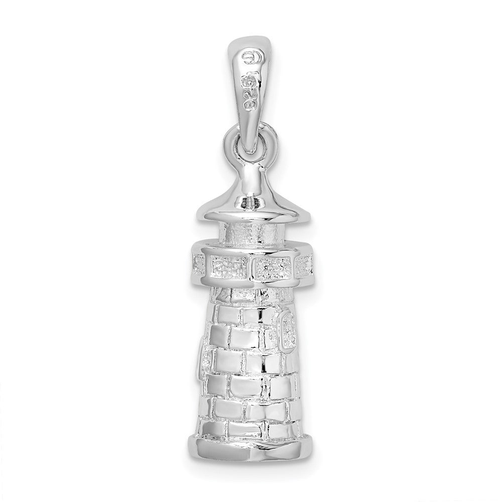 Sterling Silver Rhodium-Plated Polished 3D Lighthouse Pendant