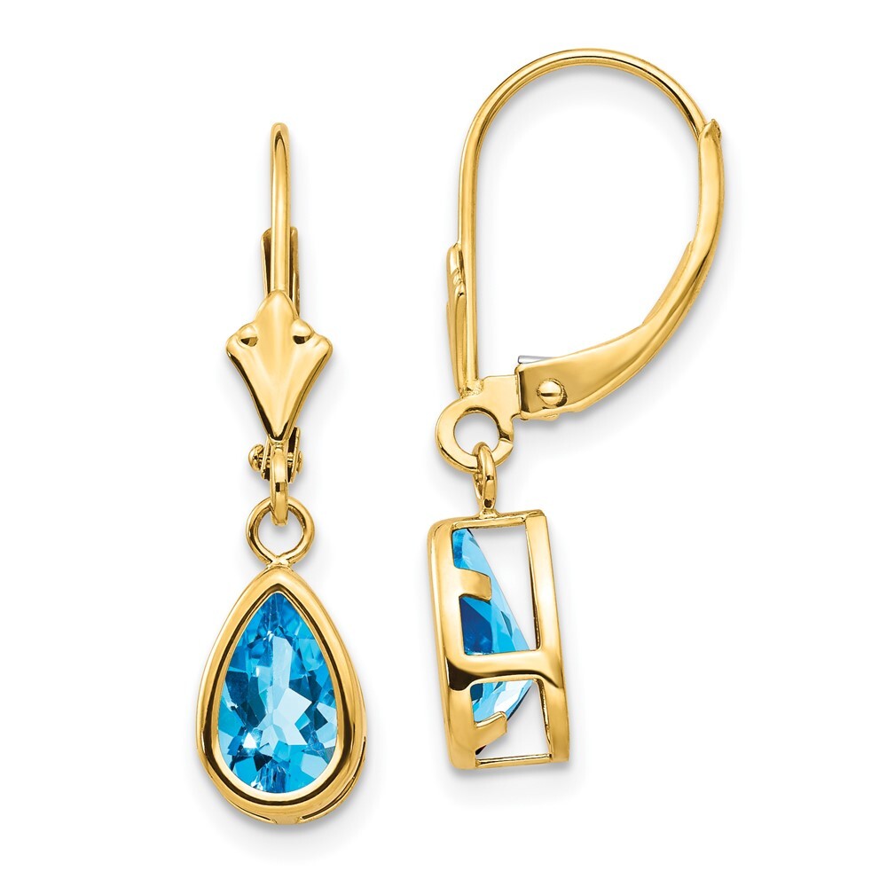 14k Yellow Gold 8x5mm Pear Blue Topaz Leverback Drop & Dangle Earrings