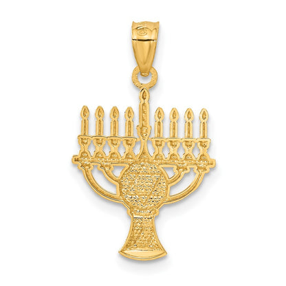 14k Yellow Gold White Rhodium Menorah Pendant