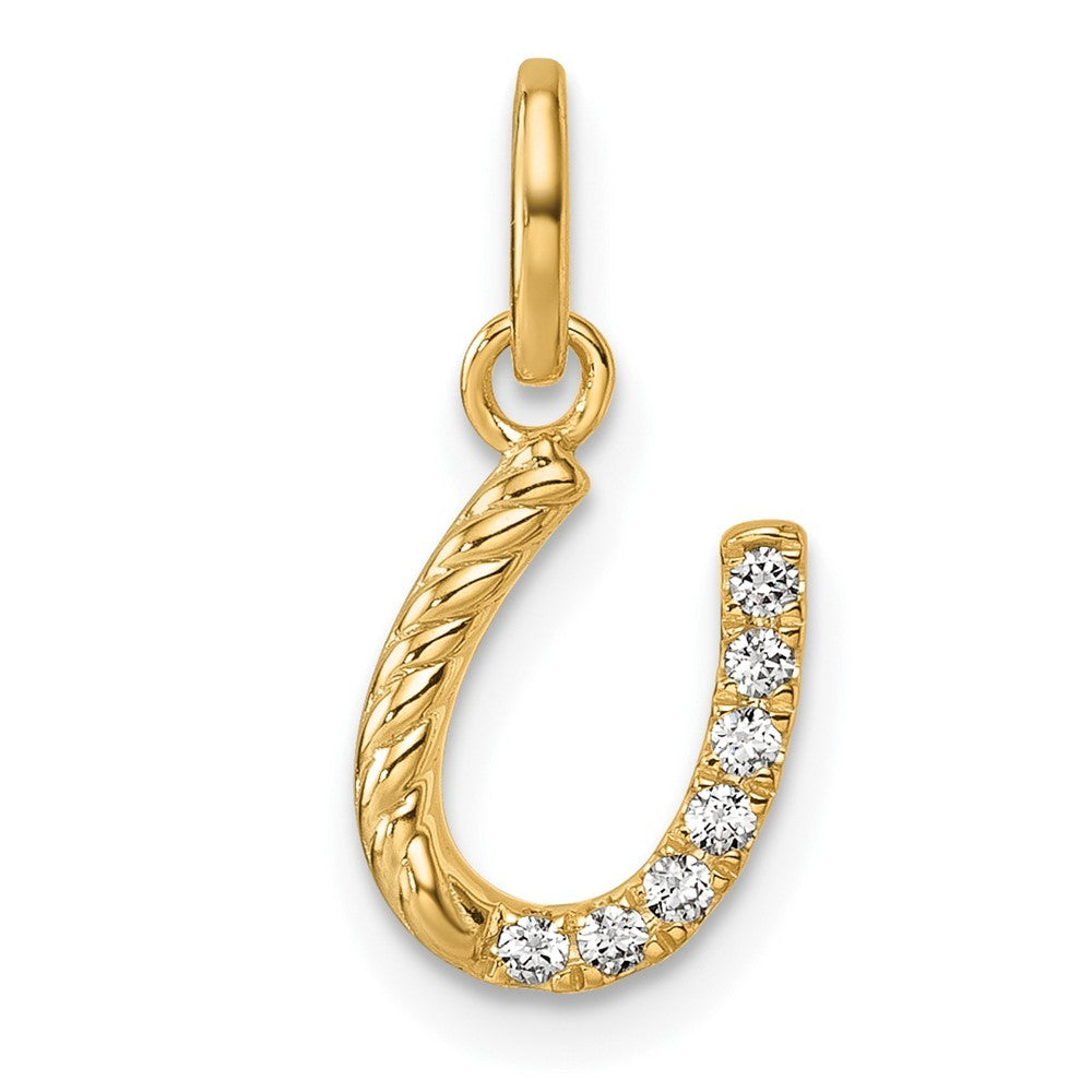 14k Yellow Gold Polished Diamond Beaded Horseshoe Pendant