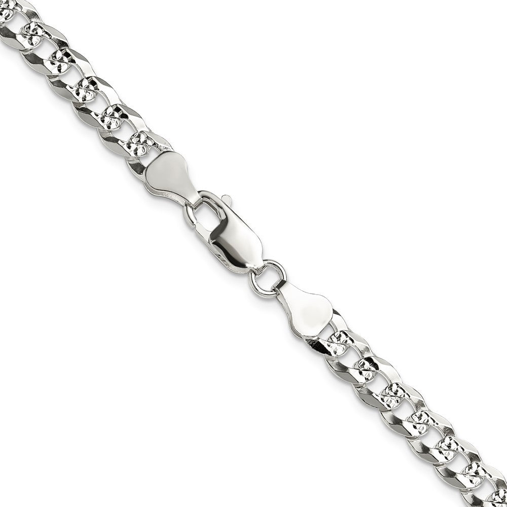 Sterling Silver 5.9mm Flat Diamond-Cut Pave Curb Chain Necklace
