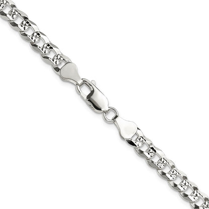 Sterling Silver 5.9mm Flat Diamond-Cut Pave Curb Chain Necklace