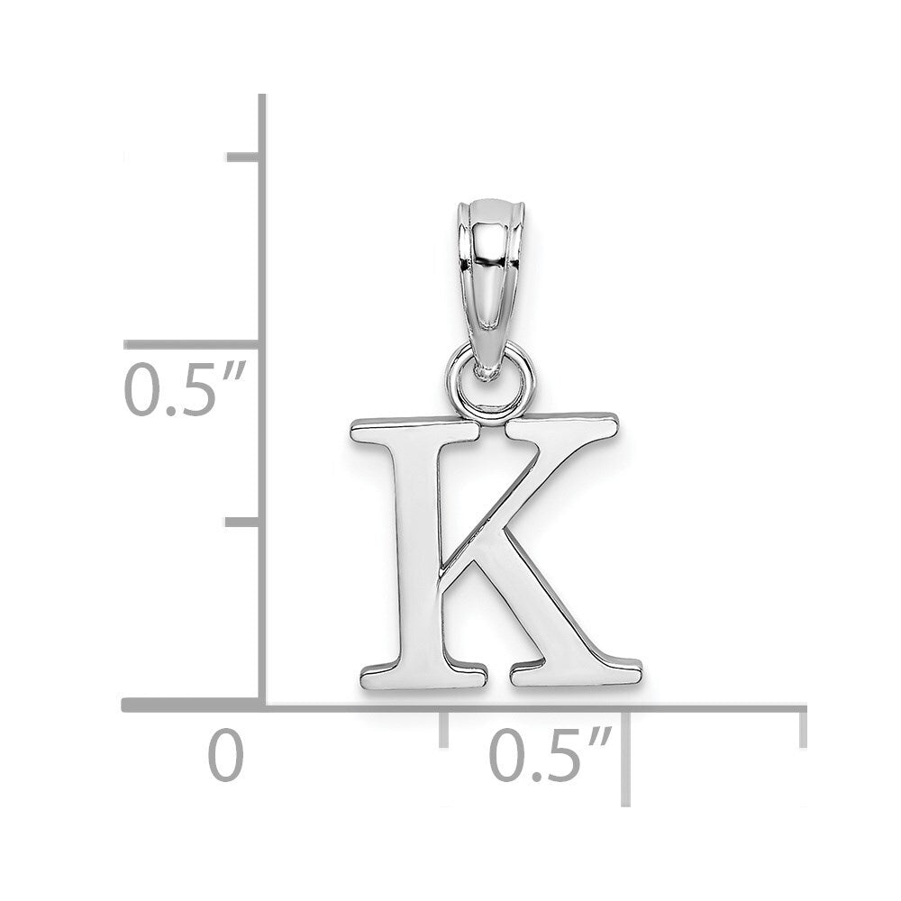 14k White Gold Polished Block Letter K Initial Pendant for Women