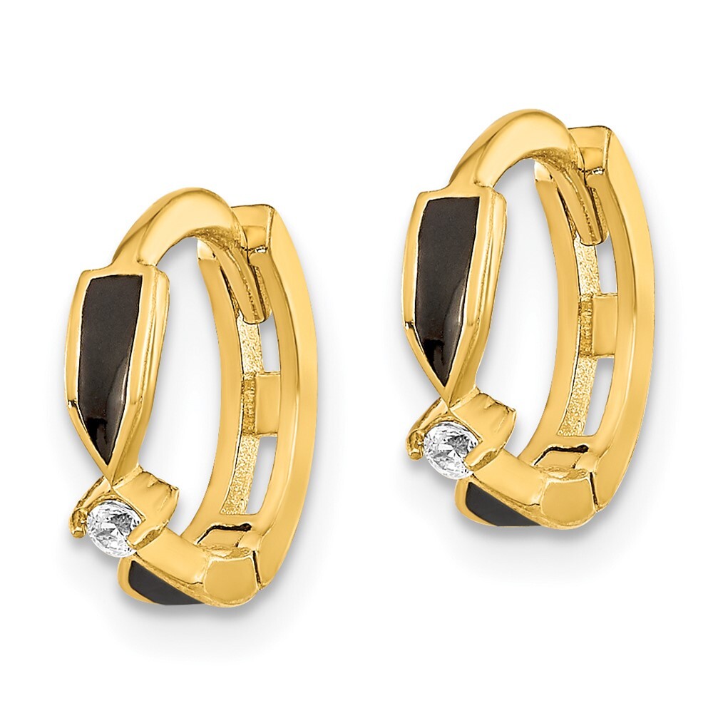 14k Yellow Gold Polished Black Onyx Hoop Earrings Gift for Women