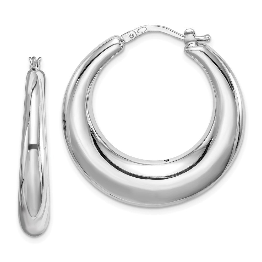 Sterling Silver RH-plated Polished Tapered Hollow Round Hoop Earrings
