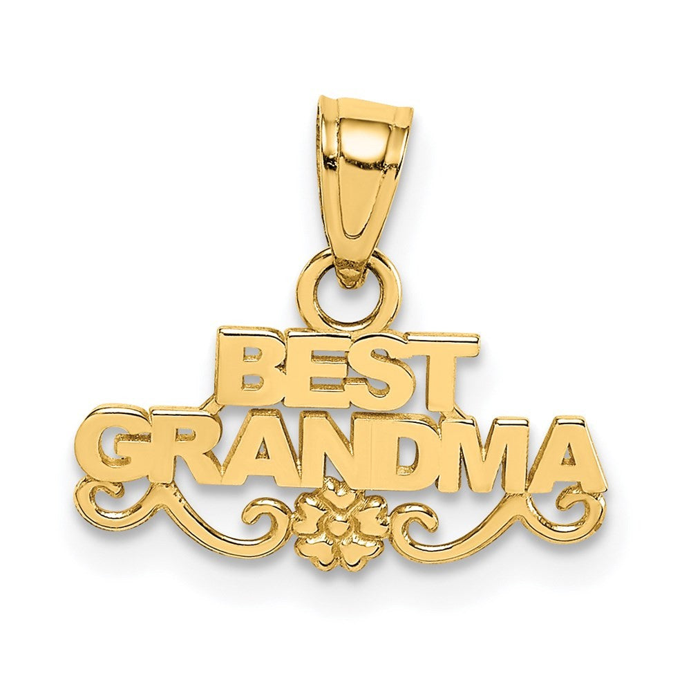 14k Yellow Gold BEST GRANDMA with Flower Pendant