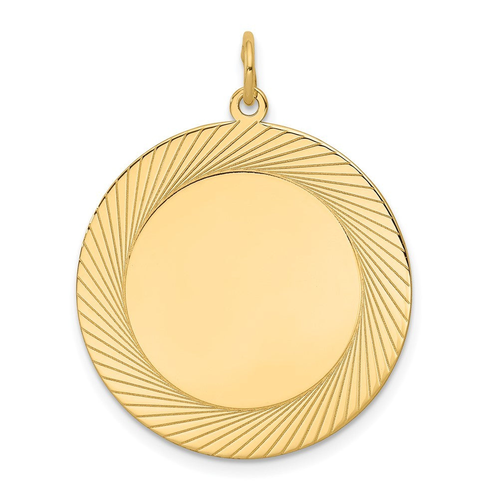 14k Yellow Gold Etched Design .027 Gauge Circular Engravable Disc Charm