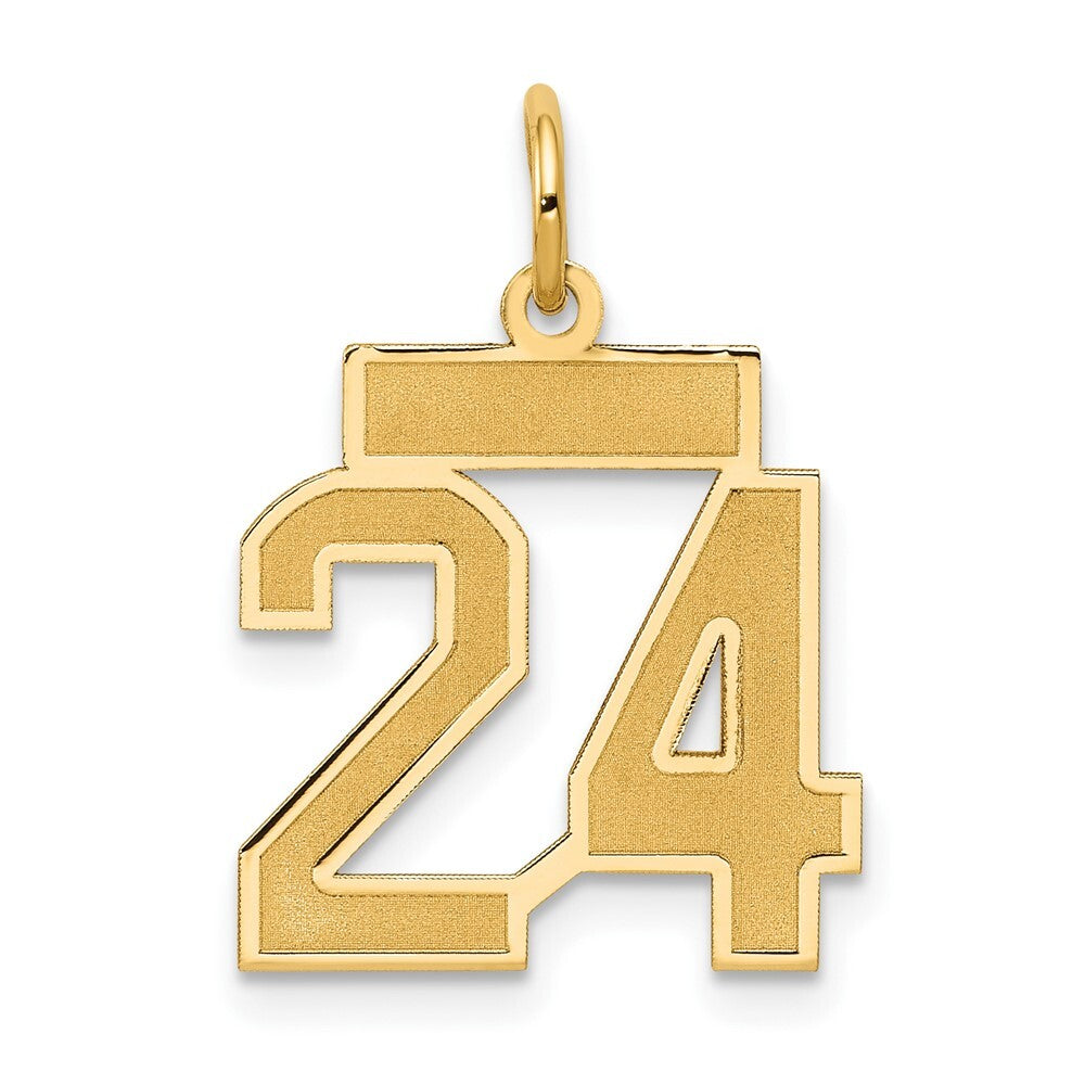 14k Yellow Gold Small Satin Number 24 Charm Pendant for Women